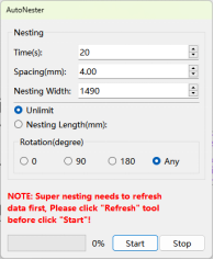 YINK Super Nesting feature settings interface for automatic PPF pattern arrangement and material saving